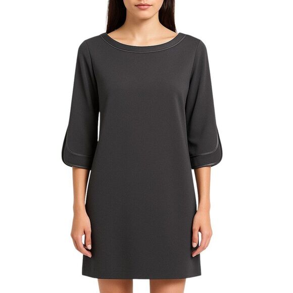 Chico's 00P / U.S. Size 2P Black Cocktail Dress Satin Trim 3/4 Sleeve Slimming - Picture 1 of 13